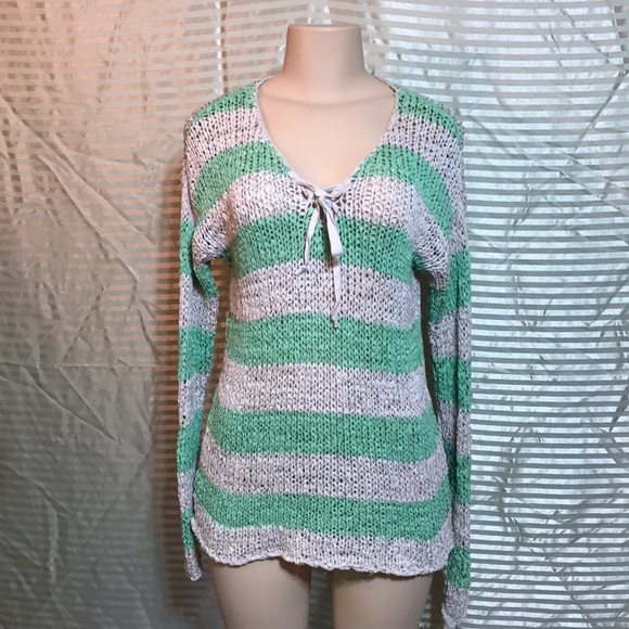 Mint Striped Extremely Chunky Knit Long Sleeve Top - Picture 4 of 8